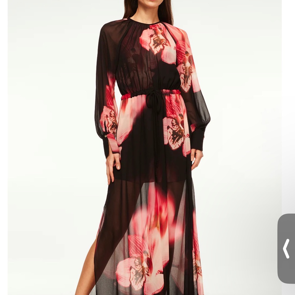 Elegant Black and Pink Floral Maxi Dress
